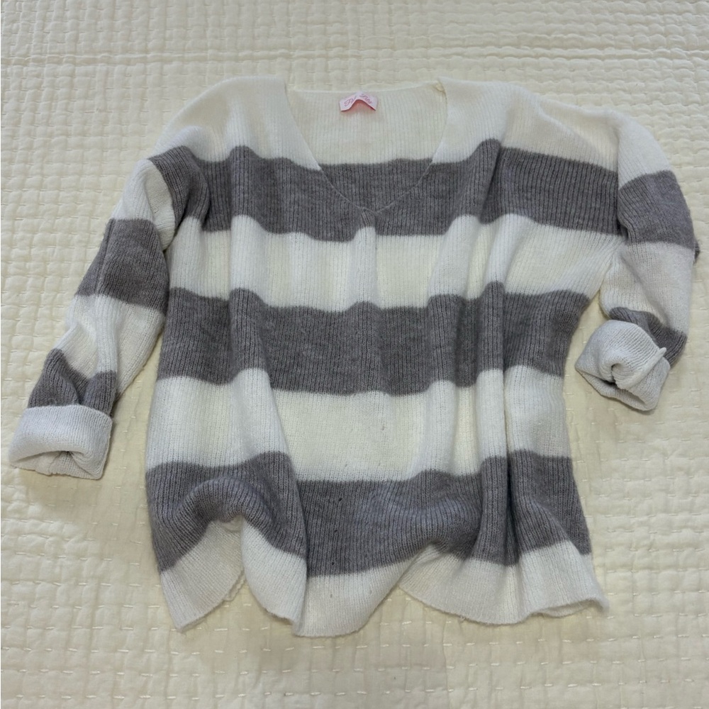 Striped Gray and White Women's Sweater